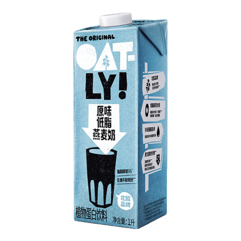 需首购、plus会员:OATLY噢麦力 原味低脂燕麦奶 谷物早餐饮品奶植物蛋白饮料 1L 单支装 10.25元包邮