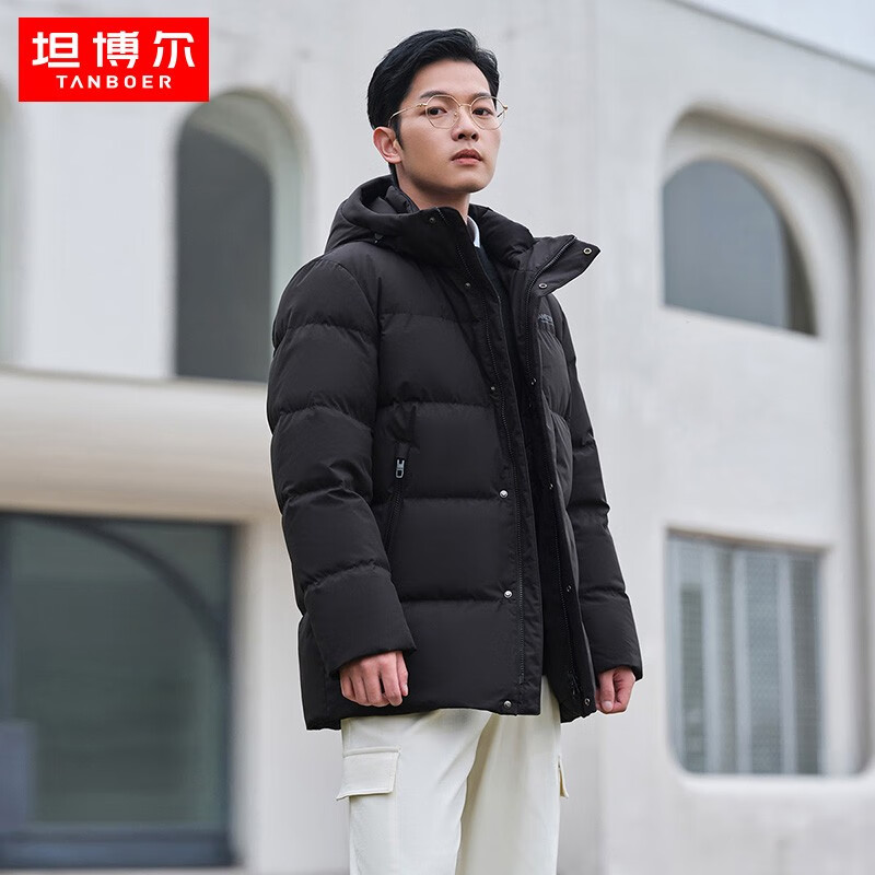 TANBOER 坦博尔 羽绒服男短款冬款休闲连帽防风保暖男士外套90绒 反季节清仓 券后319元