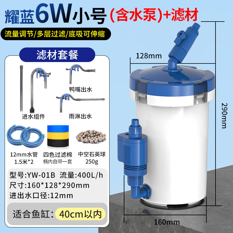 SUNSUN 森森 缸外过滤桶 耀蓝6W小号 滤材套餐 87元