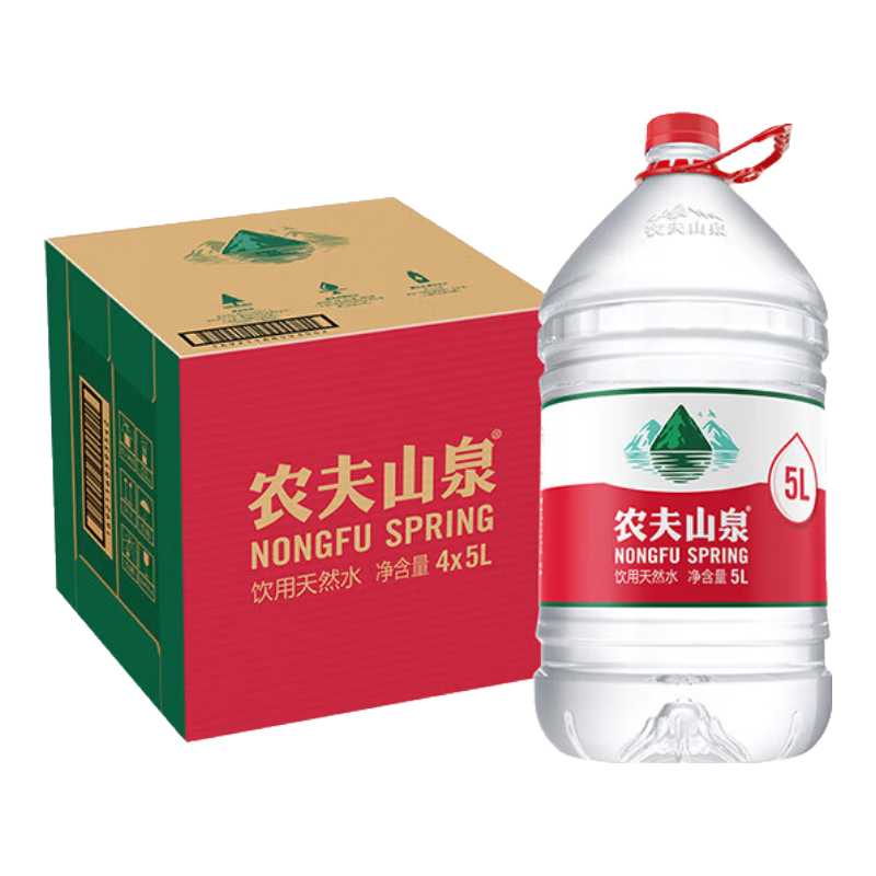 PLUS会员：农夫山泉 饮用水 饮用天然水5L*4桶 整箱装*3件 96.52元（合32.17元/件）