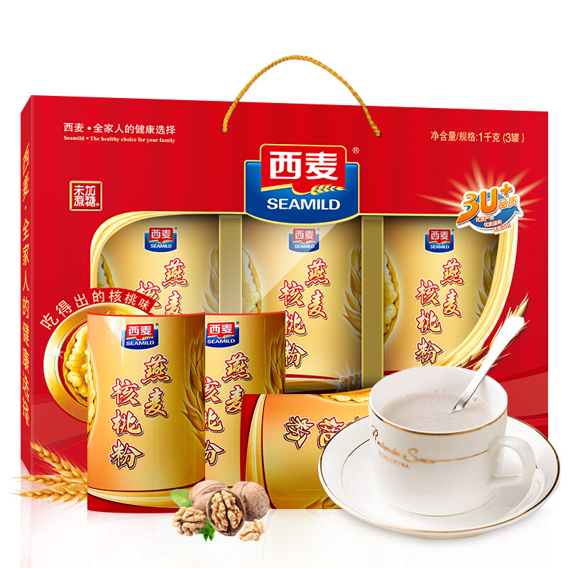 SEAMILD 西麥 燕麥核桃粉 1kg 禮盒裝 券后39.9元