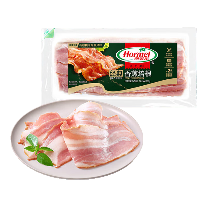 plus会员，概率券:荷美尔（Hormel）经典香煎培根120g/袋 *12件 92.72元（合7.73元/件）