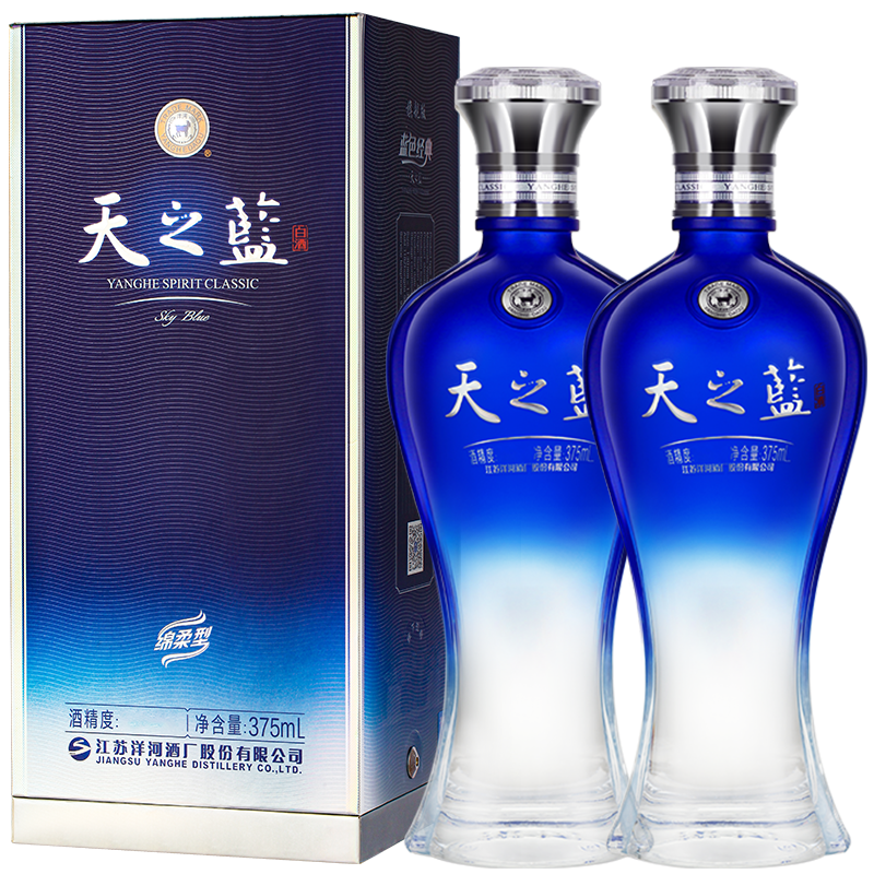 洋河 天之蓝52度375mL 2瓶装绵柔白酒 洋河酒厂旗舰 52度 375mL 2盒 434.29元（需用券）