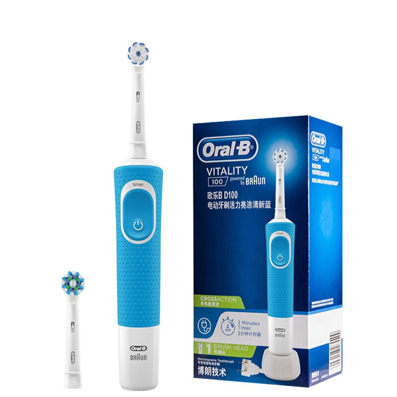 Oral-B 欧乐B 电动牙刷成人 圆头牙刷自动声波旋转震动充电式日常清洁 清新蓝D100博朗精工七夕礼物 券后128.79元