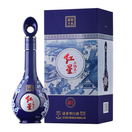 红星 白酒 二锅头 蓝花十五 清香型 46度 500ml 券后189元