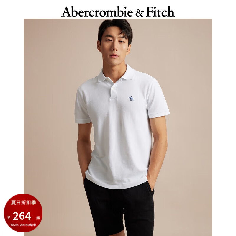 Abercrombie & Fitch 男裝 美式復(fù)古休閑通勤基礎(chǔ)經(jīng)典小麋鹿短袖Polo衫KI124-3068 白色 L (180/108A) 178.5元