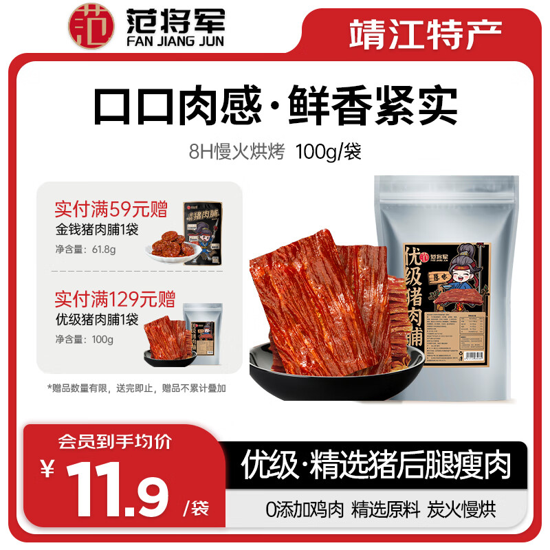 范将军 猪肉脯靖江特产肉干肉脯休闲零食 100g 券后6.9元