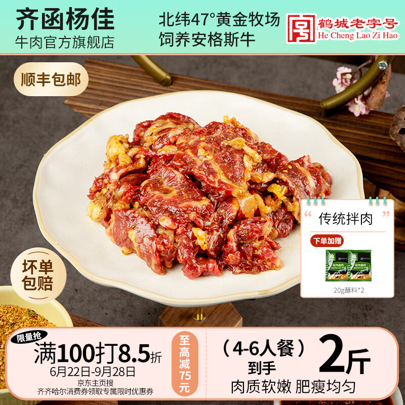 齐函杨佳 齐齐哈尔东北烤肉传统拌肉烧烤食材 安格斯牛肉 家庭组合装 4-6人餐 到手2斤肉 96.1元