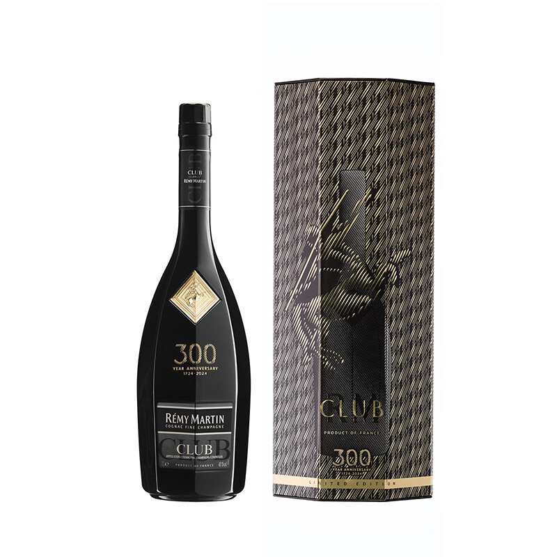 新品预售：Remy Martin 人头马 CLUB 干邑 白兰地 300周年 耀黑珍藏版 1L 礼盒装 1033.81元 包邮（定金1元）