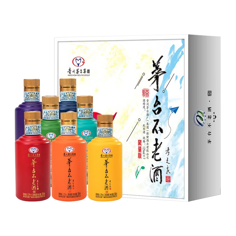 京东百亿补贴：茅台 不老酒 炫七彩 53度 酱香型白酒 125ml*7瓶 礼盒装 193.05元 包邮（可享3期免息）