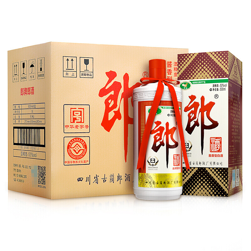 限移动端：LANGJIU 郎酒 郎牌郎酒 酱香型高度白酒 53度 500ml*6瓶 非原箱 口粮酒中秋送礼 1131.57元