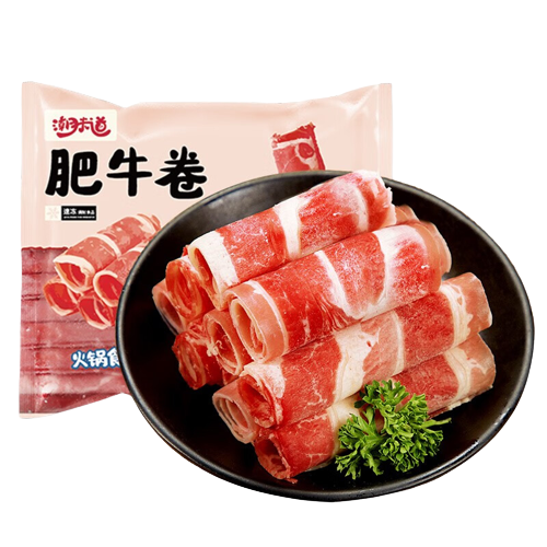 潮夫道 肥牛200g 牛肉片 关东煮丸料 肉卷火锅食材 部队火锅 烤肉 麻辣烫 15.53元