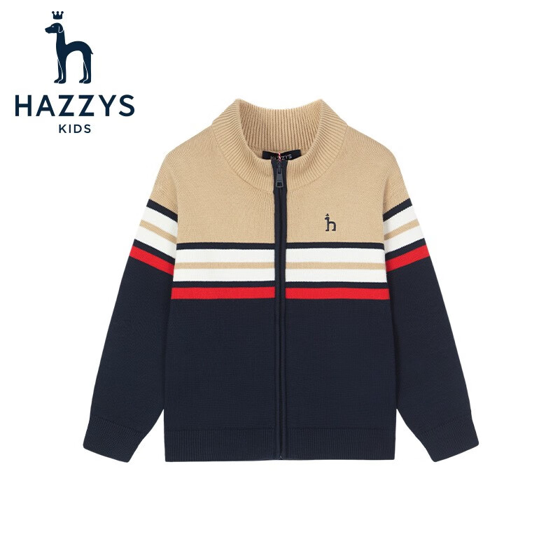 HAZZYS 哈吉斯 儿童撞条开衫线衣 藏蓝 券后165.21元