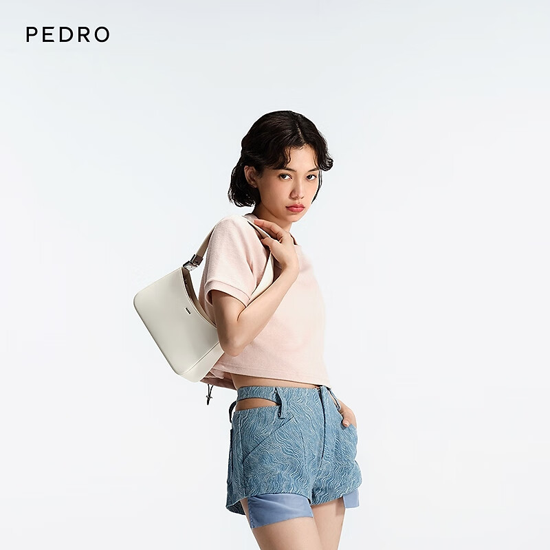 Pedro 麻将包24夏宽肩带HOBO腋下包包女包PW2-75210161 粉白色 S 539元