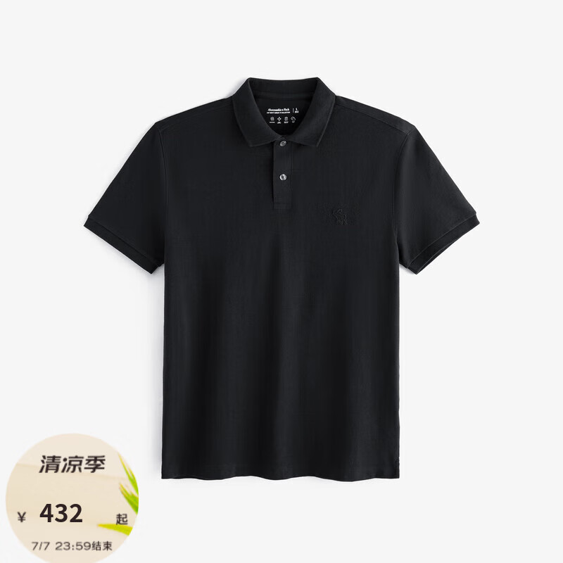 Abercrombie & Fitch 男装 24夏季百搭时尚纯色通勤短袖POLO衫短袖KI124-4518 黑色 XXL 185/124A 190元