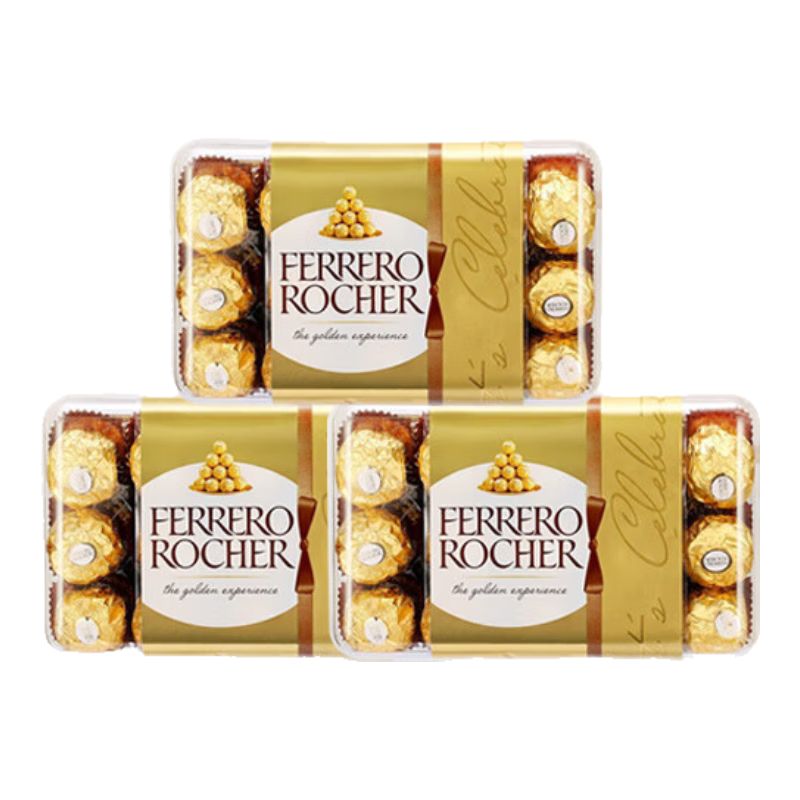 PLUS会员：FERRERO ROCHER 费列罗 意大利榛果牛奶巧克力礼盒30粒375g*3件（日期新鲜） 146.25元包邮、47.75元/件