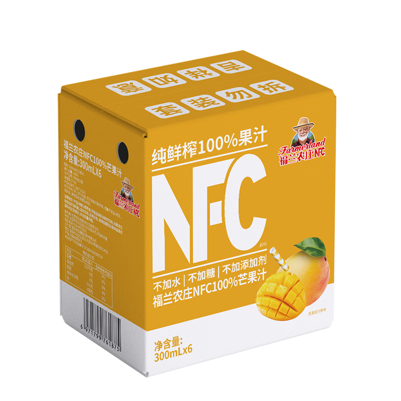 福兰农庄NFC100﹪芒果汁纯鲜榨果汁饮料0添加0脂肪300ml*6瓶*3件 19.87元包邮+凑单品13.32元（多重优惠后 需凑单 凑单品可退）