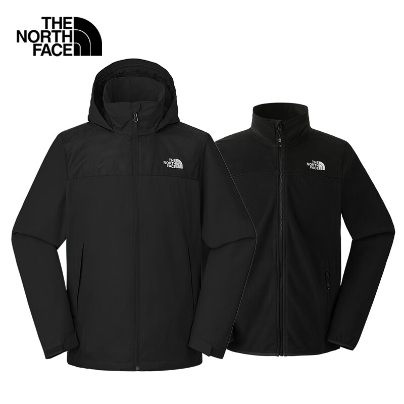 THE NORTH FACE 北面 24秋冬北面三合一冲锋衣男款户外防风防水抓绒内胆冲锋衣三合一 黑色外壳+黑色抓绒内胆 XL ￥1426