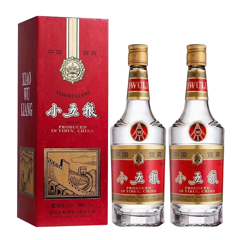 20点截止、京东秒杀：五粮液 小五粮 52度 浓香型白酒 375ml*2瓶 465.3元 包邮