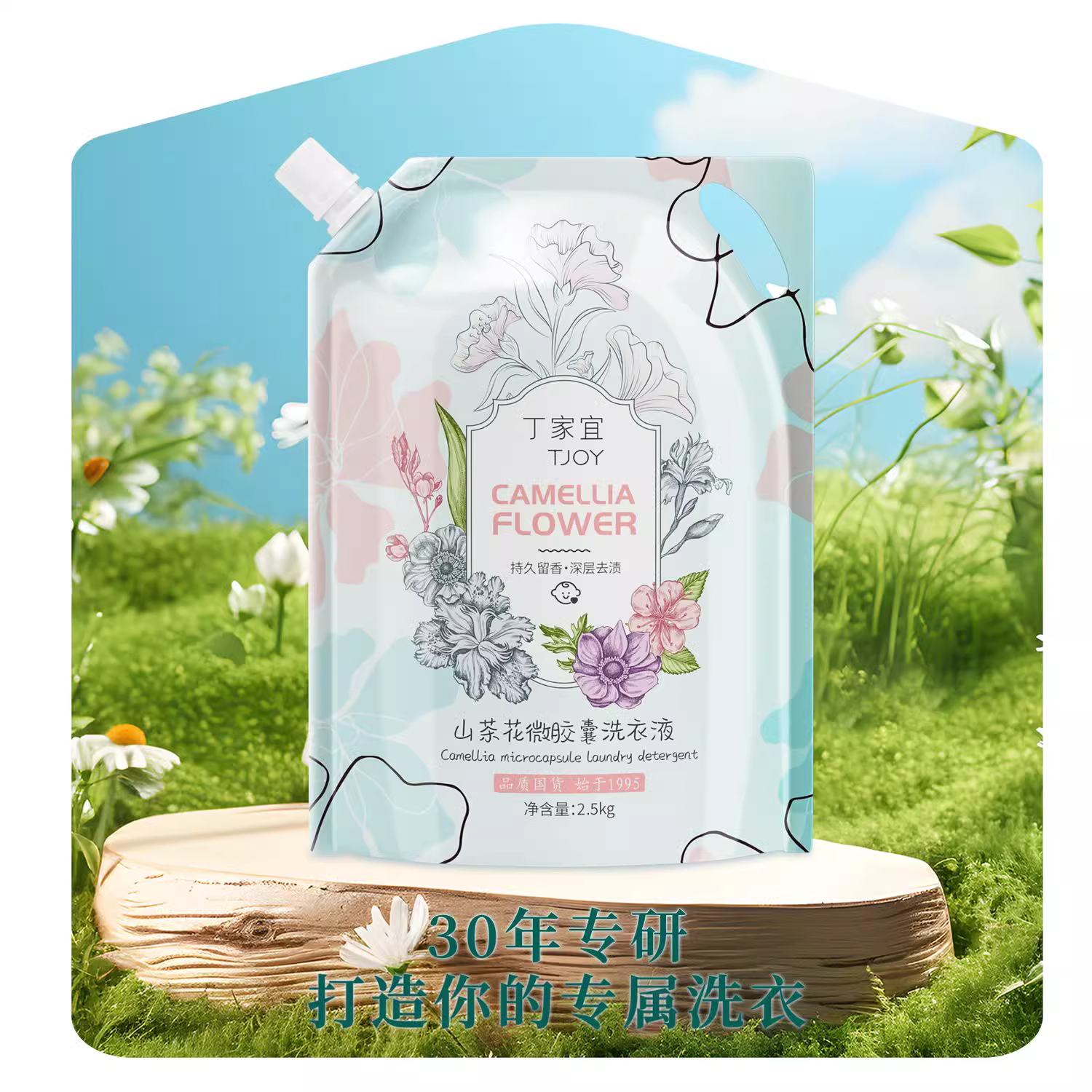 限移动端：TJOY 丁家宜 山茶花洗衣液2.5KG*1袋（5斤） 6.99元