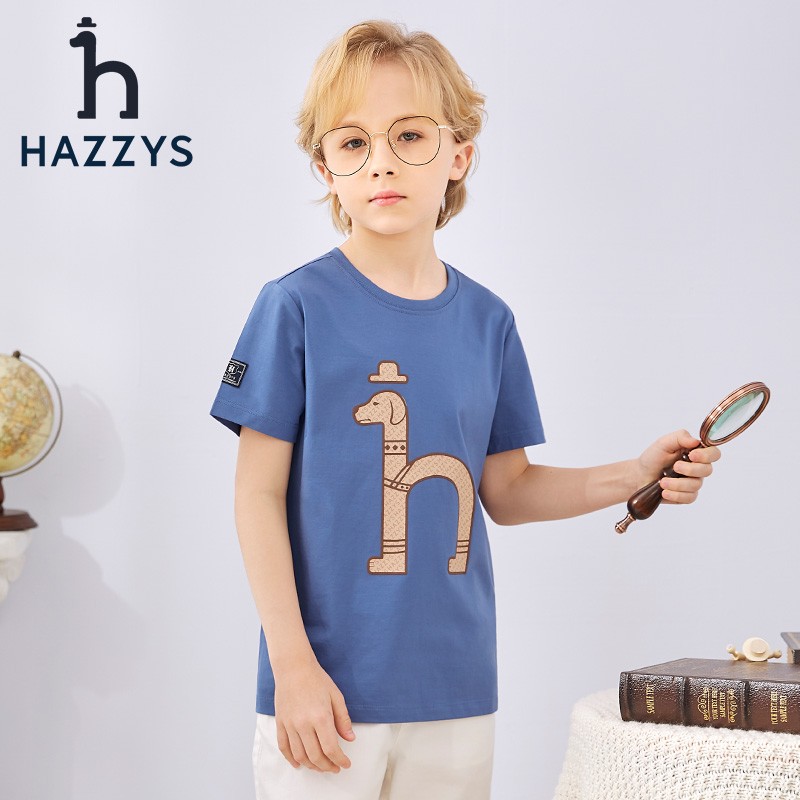 HAZZYS 哈吉斯 品牌童装夏男童短袖简约时尚百搭舒适男童短袖 凫蓝色 145 券后127.01元