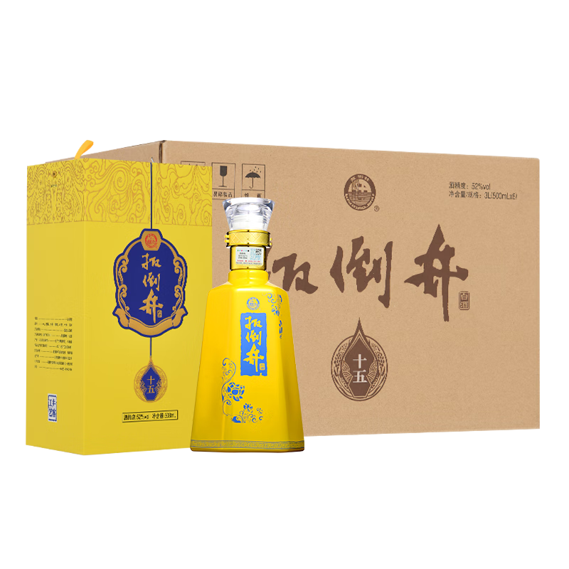 扳倒井十五 浓香型白酒52度500ml*6瓶整箱装配礼品袋  235.01元（需领券）