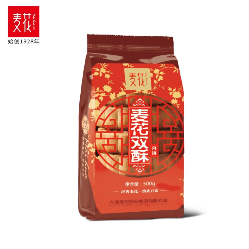 麦花 什锦月饼京式双酥500g/袋果仁五仁豆沙传统糕点中秋东北老式月饼 麦花双酥月饼500g/袋5块 35.84元