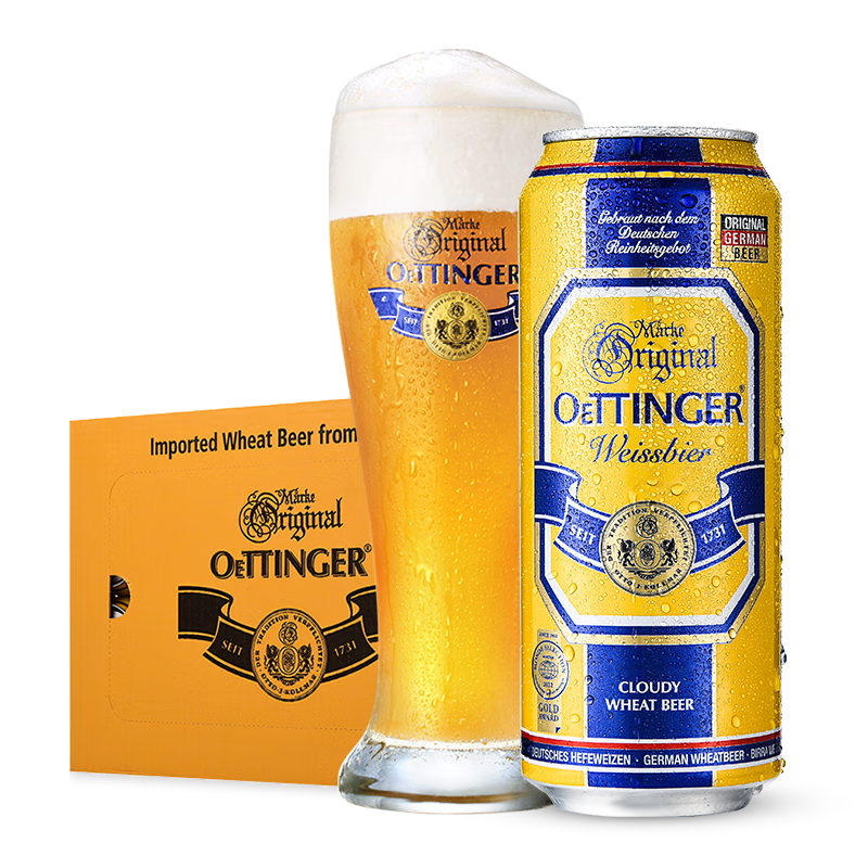 再降价、京东百亿补贴：OETTINGER 奥丁格 小麦白啤酒 500ml*24听 整箱装 149.98元包邮