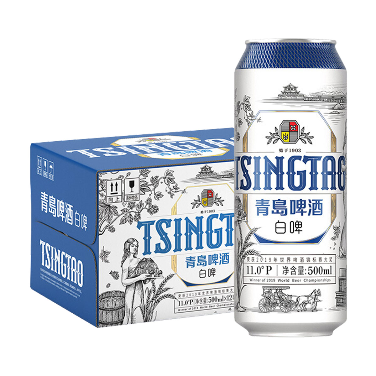 TSINGTAO 青岛啤酒 精酿白啤 全麦酿造 500ml*12听 券后63.3元