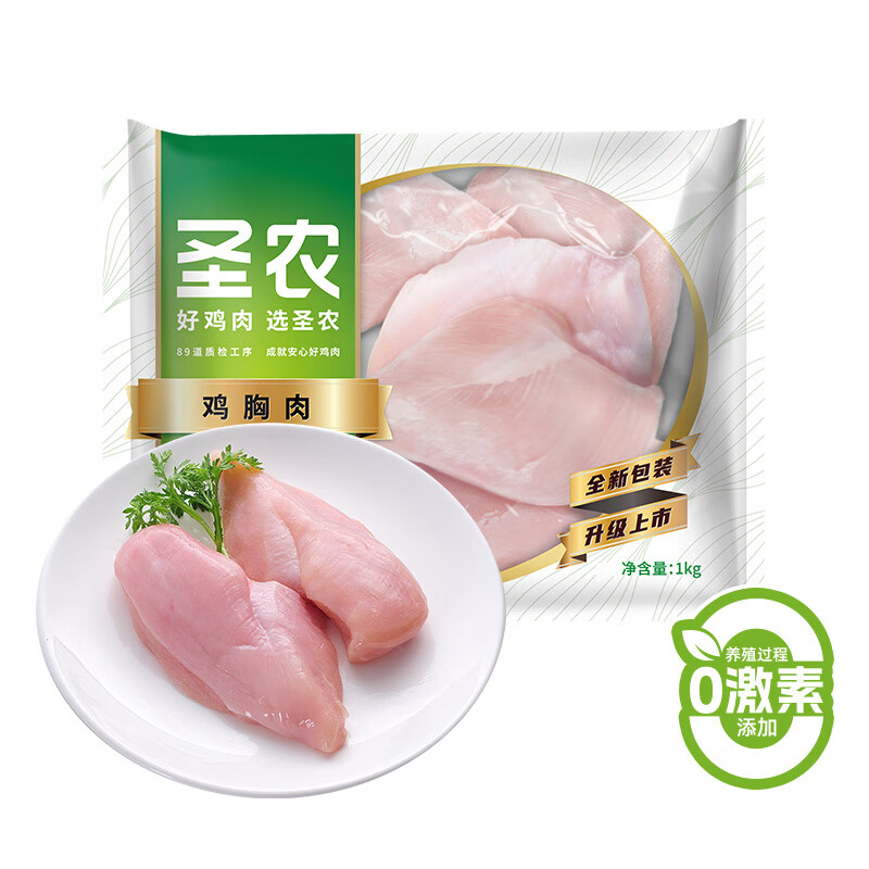 plus：圣农 白羽鸡鸡大胸 1kg*5件 62元（合12.4元/件）