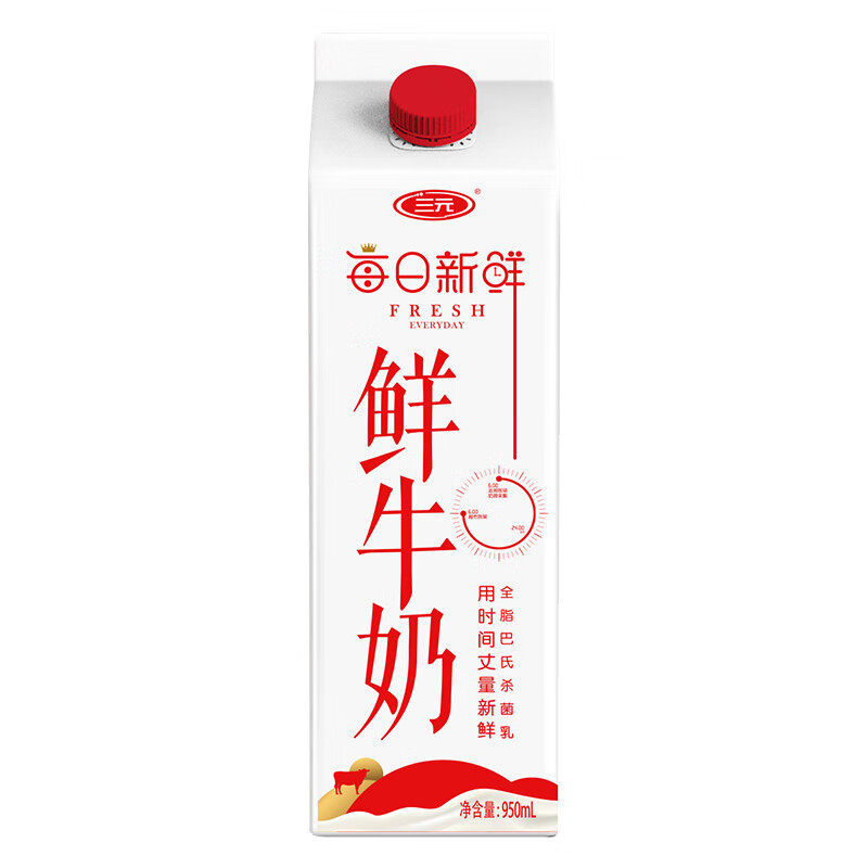 SANYUAN 三元 每日新鮮 鮮牛奶 950ml 5.9元（122.92元/14件，雙重優(yōu)惠）