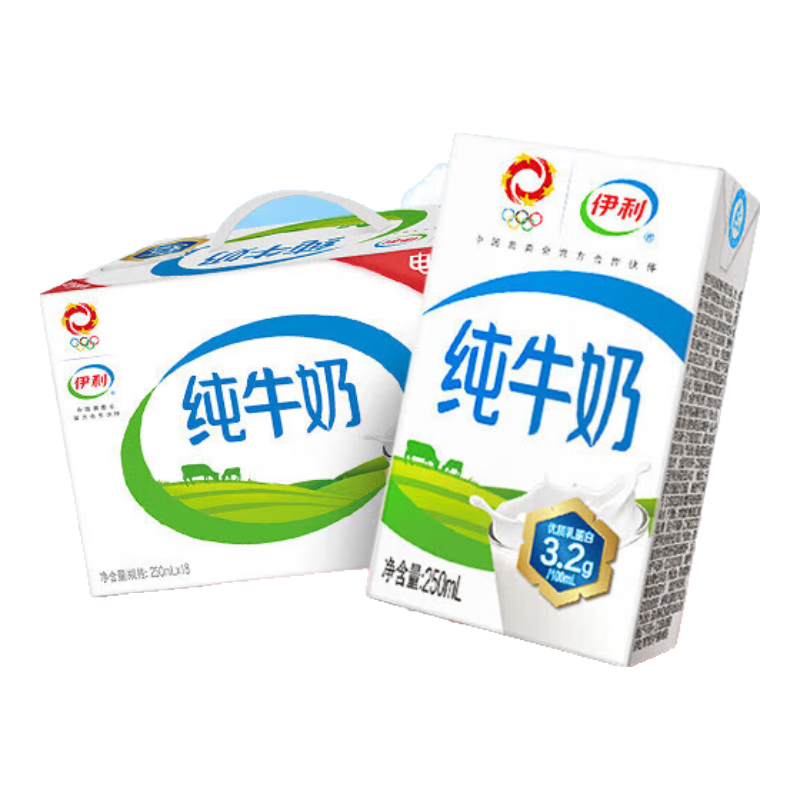 PLUS会员：伊利 纯牛奶 250ml*18盒/箱*2件 66.22元包邮（合33.11元/件）