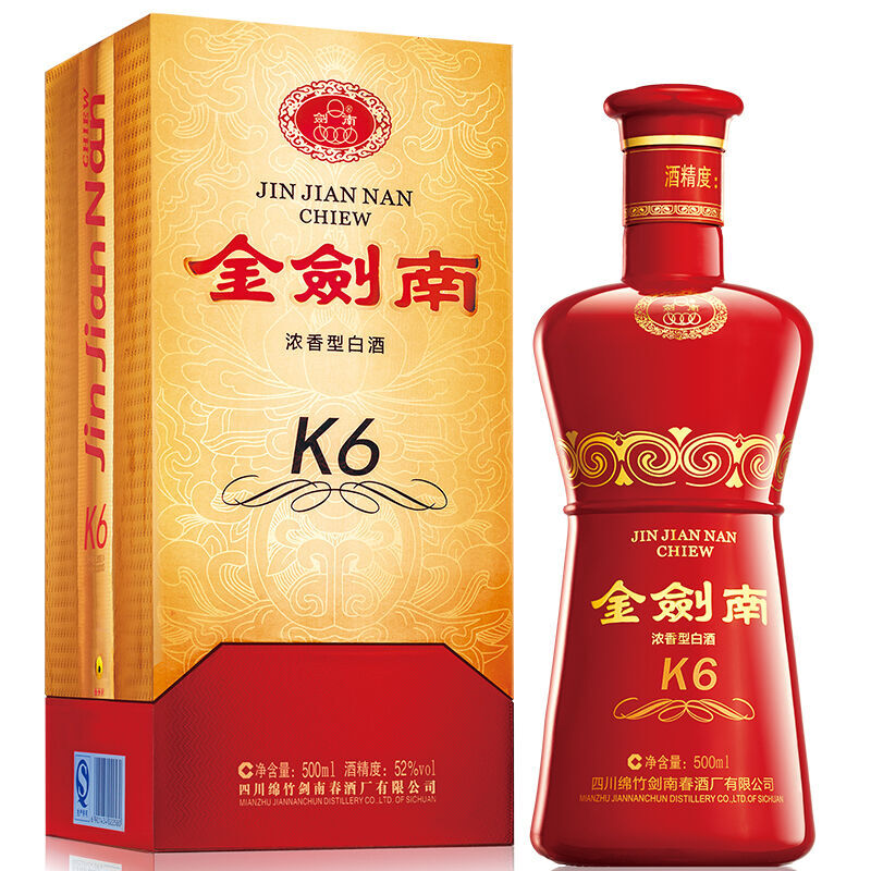 剑南春 金剑南 K6 52%vol 浓香型白酒 500ml 单瓶装 券后168元