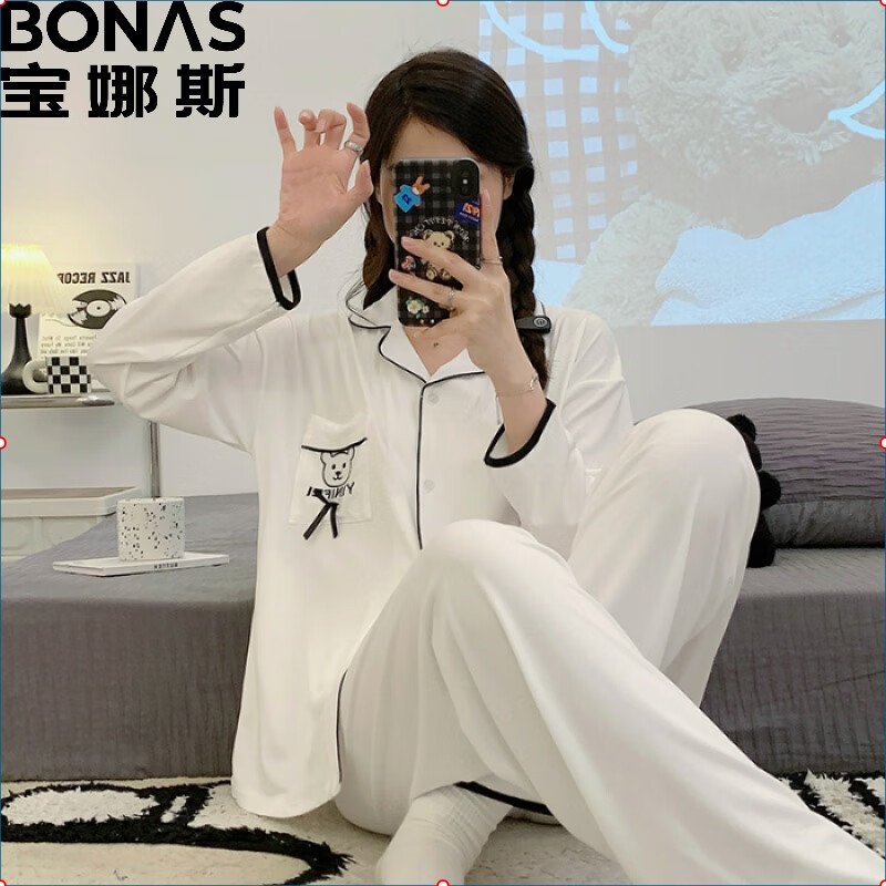 BONAS 宝娜斯 女士长袖睡衣 休闲家居服套装 秋季可外穿 券后49.9元