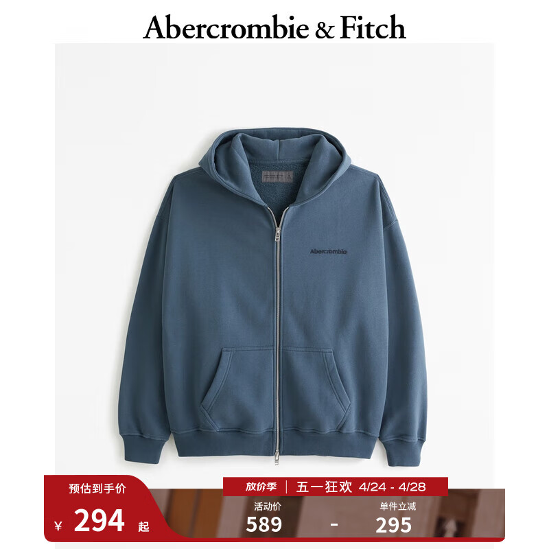 Abercrombie & Fitch 男装 24春夏百搭时尚Logo 款全拉链帽衫 KI122-4251 蓝色 S 券后212.87元