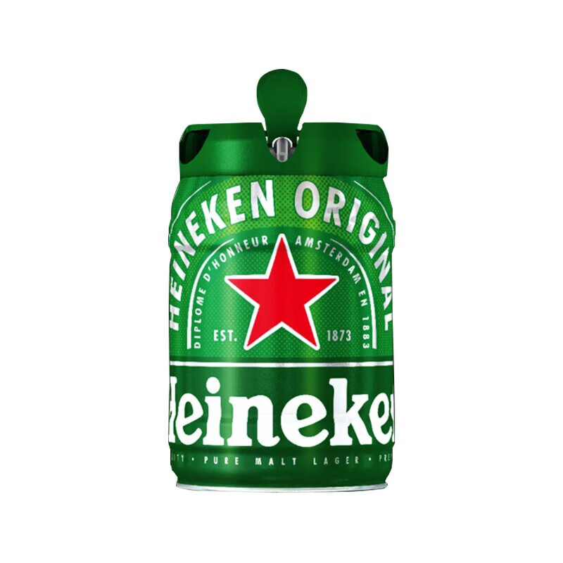 Heineken 喜力 铁金刚 啤酒 5L*1桶 赠香槟瓶啤酒1.5L+星银500m*4罐+玻璃杯*2 券后100.32元