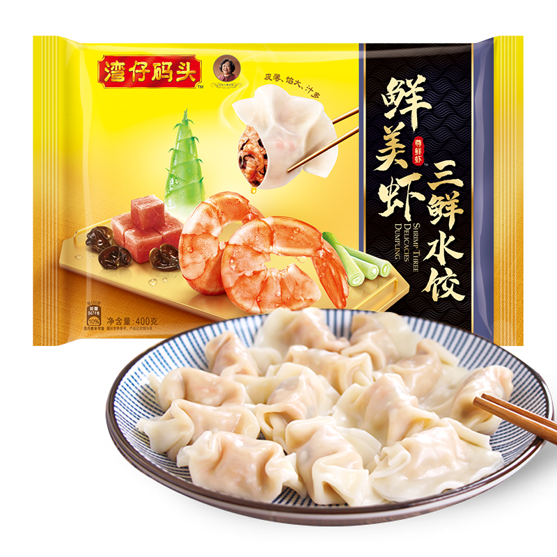 湾仔码头 鲜美虾三鲜水饺 400g 24只*4件 75.72元包邮（需凑单，合18.93元/件）