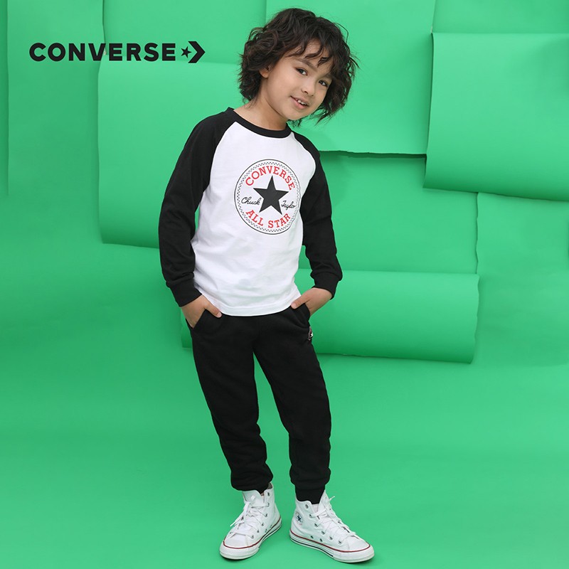 需凑单、PLUS会员：Converse 匡威 儿童春秋季新款长袖t恤裤子2件套  72.64元包邮（实付107.06元）