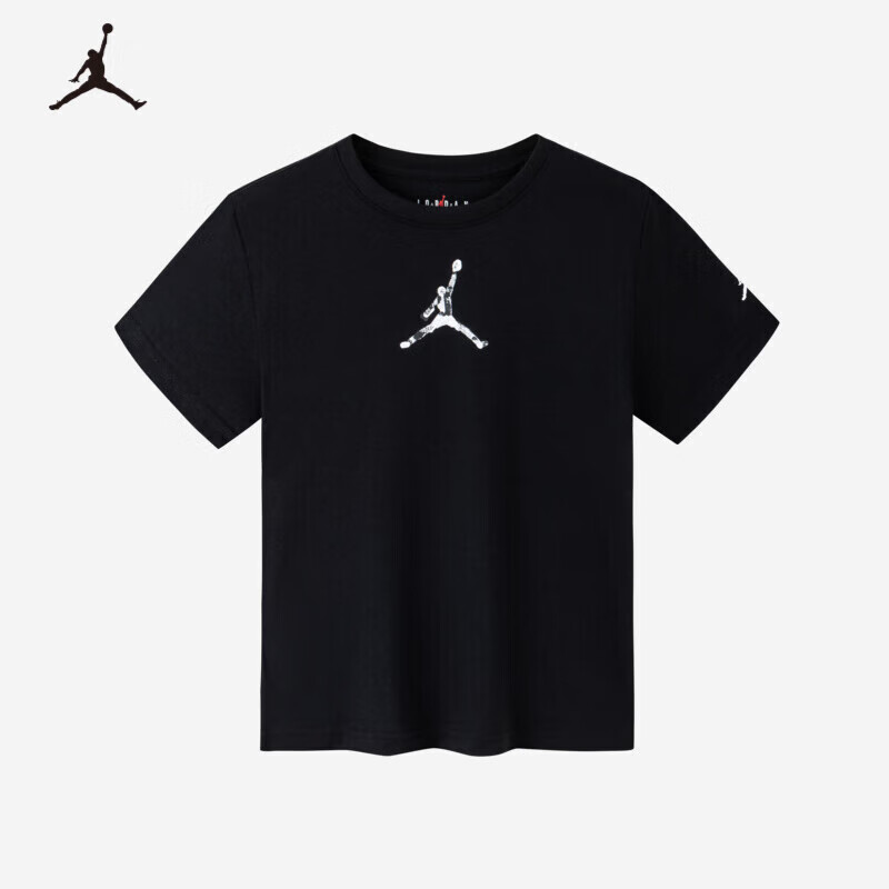 NIKE 耐克 童装男女童短袖T恤夏季JORDAN儿童短T上衣 正黑色 160(XL) 券后84元