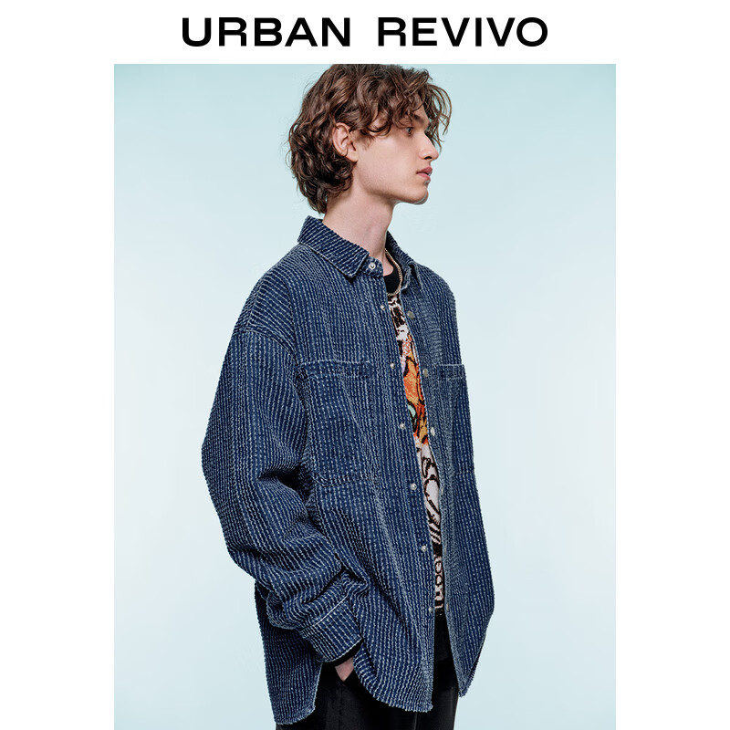 URBAN REVIVO 男士复古竖纹提花超宽松牛仔衬衫 UMV840004 券后100.76元