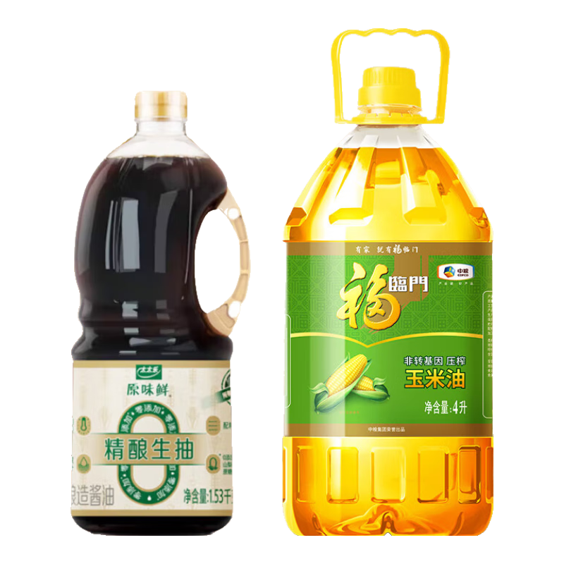 百亿补贴：福临门非转基因压榨玉米油4L+太太乐生抽 1.53kg 50.9元