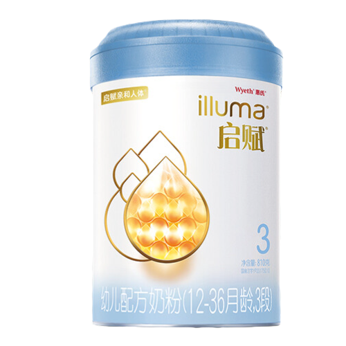 illuma 启赋 惠氏启赋（Wyeth）HMO幼儿配方奶粉蓝钻3段（12-36月)810g新国 219.67元