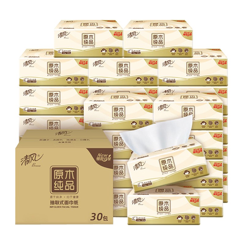 Breeze 清风 APP）抽纸 原木纯品 3层100抽*30包XS码 29.02元（87.06元/3件，双重优惠）