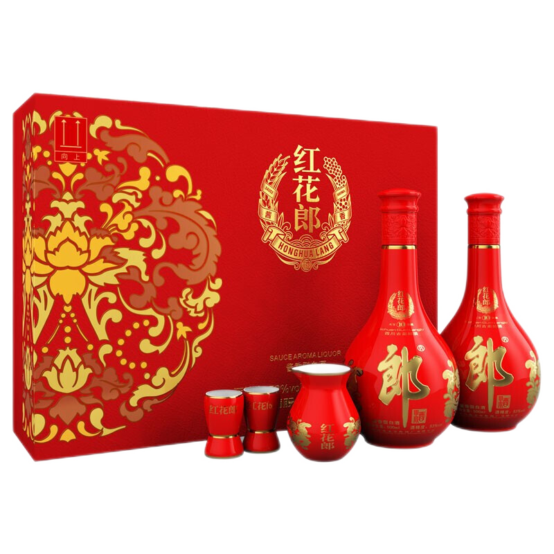 PLUS会员：郎酒 红花郎 陈酿 高度白酒 酱香型 53度 500mL 2瓶  613.4元（需领券）赠红酒、礼盒