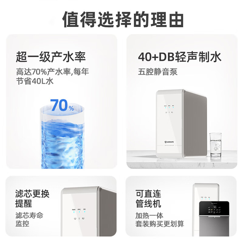 AIRMATE 艾美特 家用净水器 厨下式2L/分钟 3年滤芯RO反渗透 800G 券后591.47元