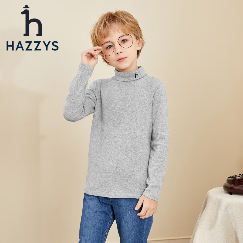 HAZZYS 哈吉斯 品牌童装男女童秋纯色打底衫简约舒适百搭半高领打底衫 雾霾蓝 145 券后107.83元