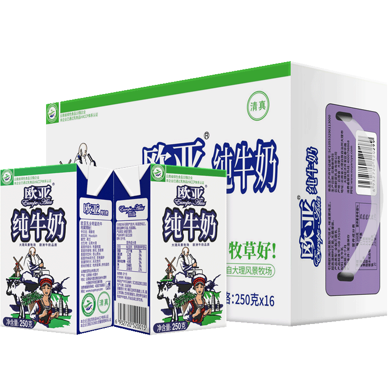 京东plus：欧亚 纯牛奶250g*16盒整箱*4件+凑单 主商品34.95*4+凑单0.89元