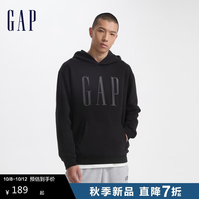 GAP男女装2024初秋新款字母logo印花连帽抓绒长袖口袋卫衣上衣609135 ￥169