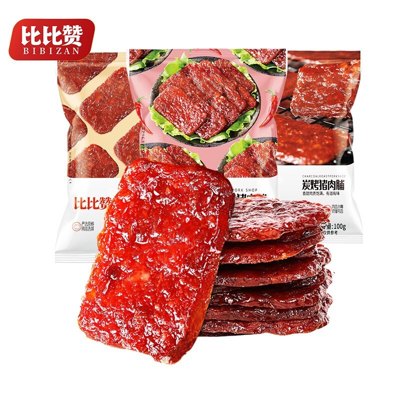 bi bi zan 比比赞 BIBIZAN）猪肉脯100g碳烤味猪肉干熟食下酒菜风味即食办公室小吃休闲零食品 6.36元（需买8件，需用券）