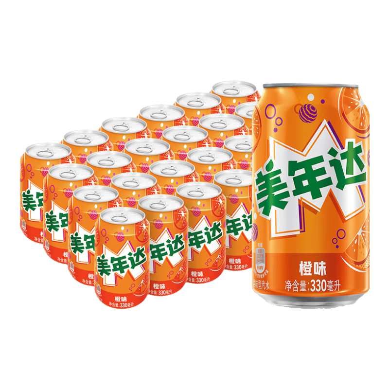 砸金蛋券、plus会员、需首购:百事可乐 美年达 碳酸饮料整箱 330ml*24听+凑单品 54.28元包邮（主商品27.72元）